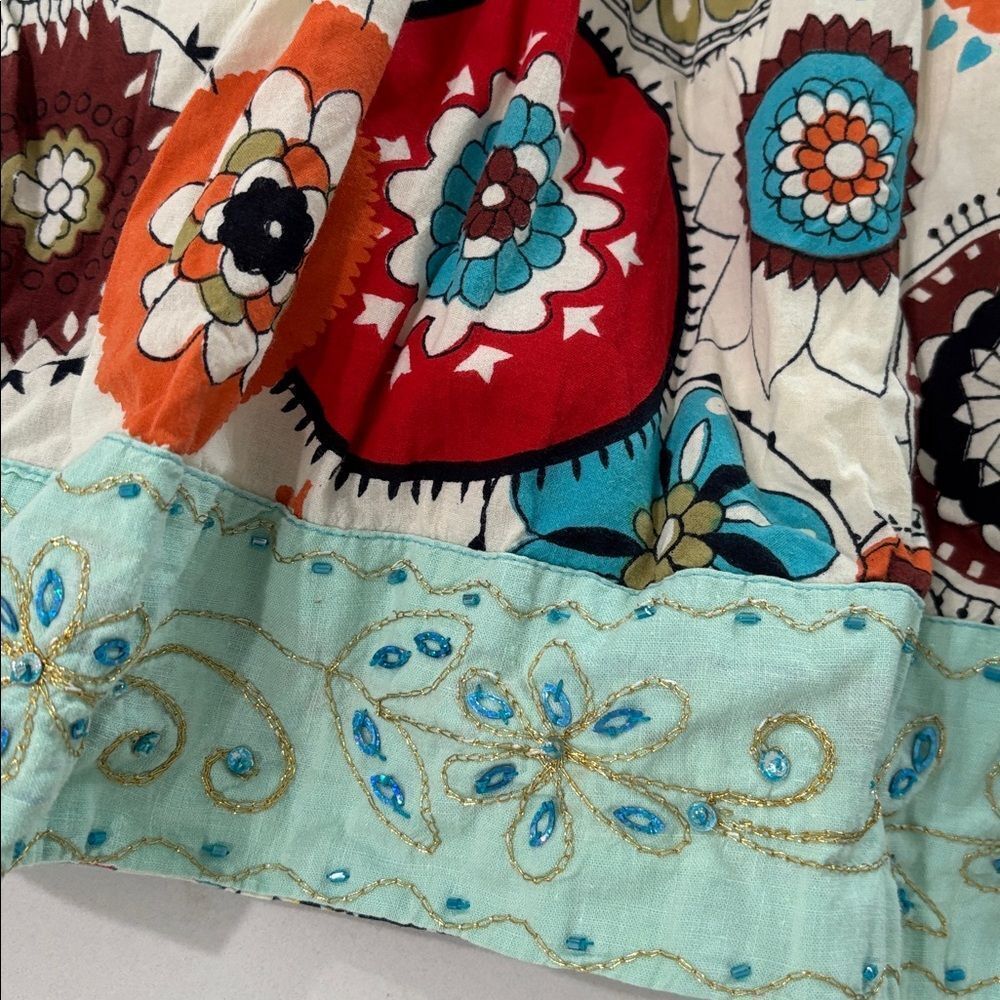 Vintage Beau Bois mandala fun print skirt with contrasting hem/beads size Large - Picture 2 of 4